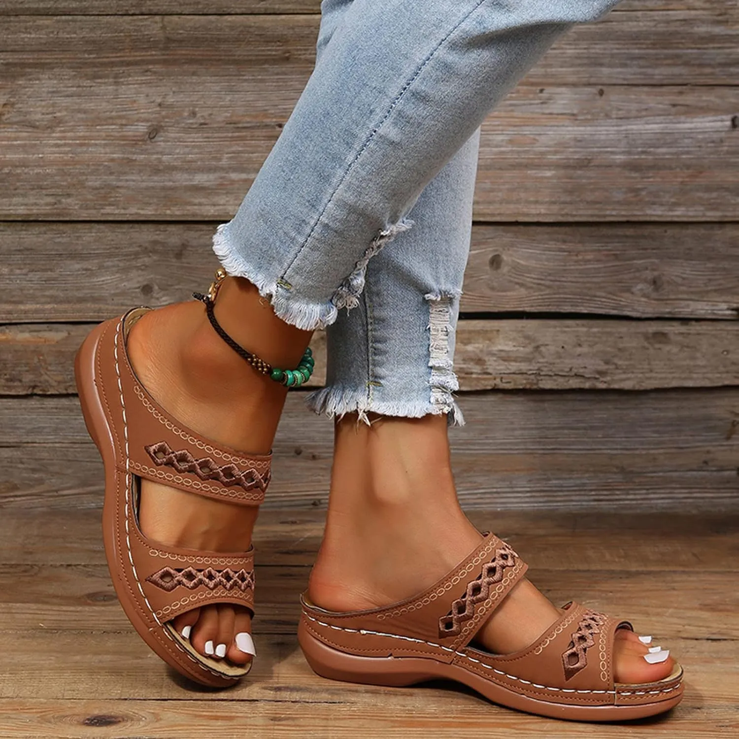 Sandals Women Open Toe Cross Strap Comfortable Walking Womens Sandals Flats Summer Dress Orthopedic Platform Sandals