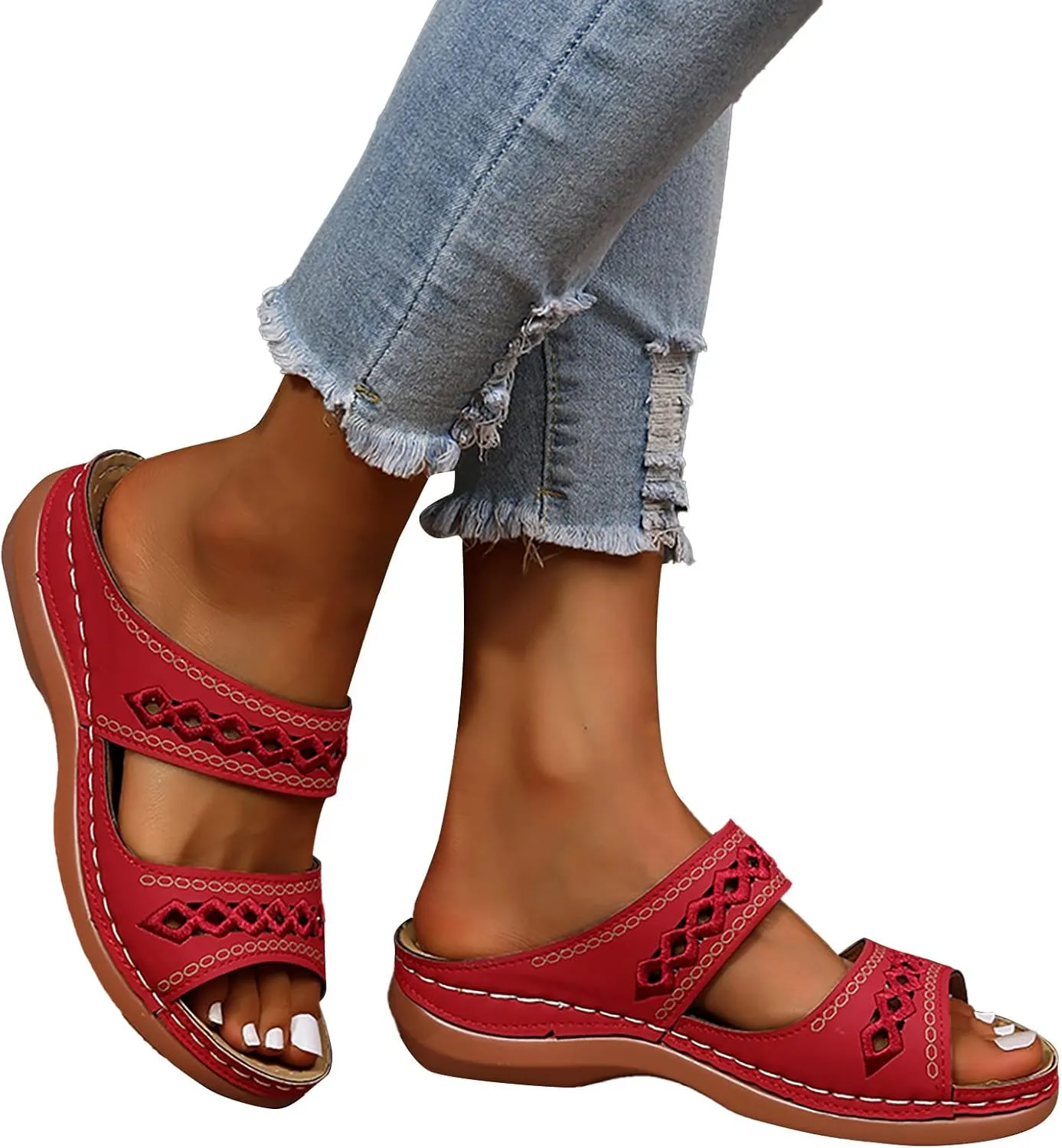 Sandals Women Open Toe Cross Strap Comfortable Walking Womens Sandals Flats Summer Dress Orthopedic Platform Sandals