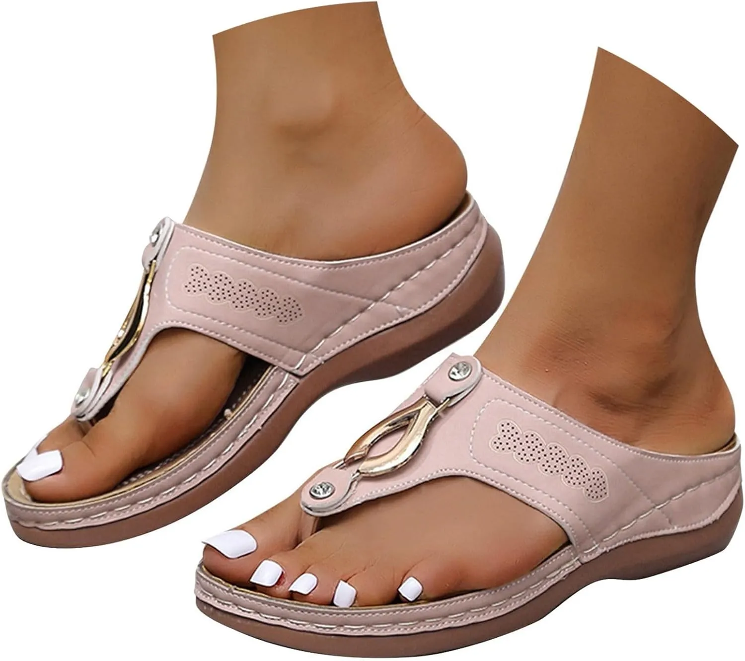 Sandals Womens Comfy Slip On Flip Flops Breathable Beach Shoes with Arch Support Wide Width Sandals