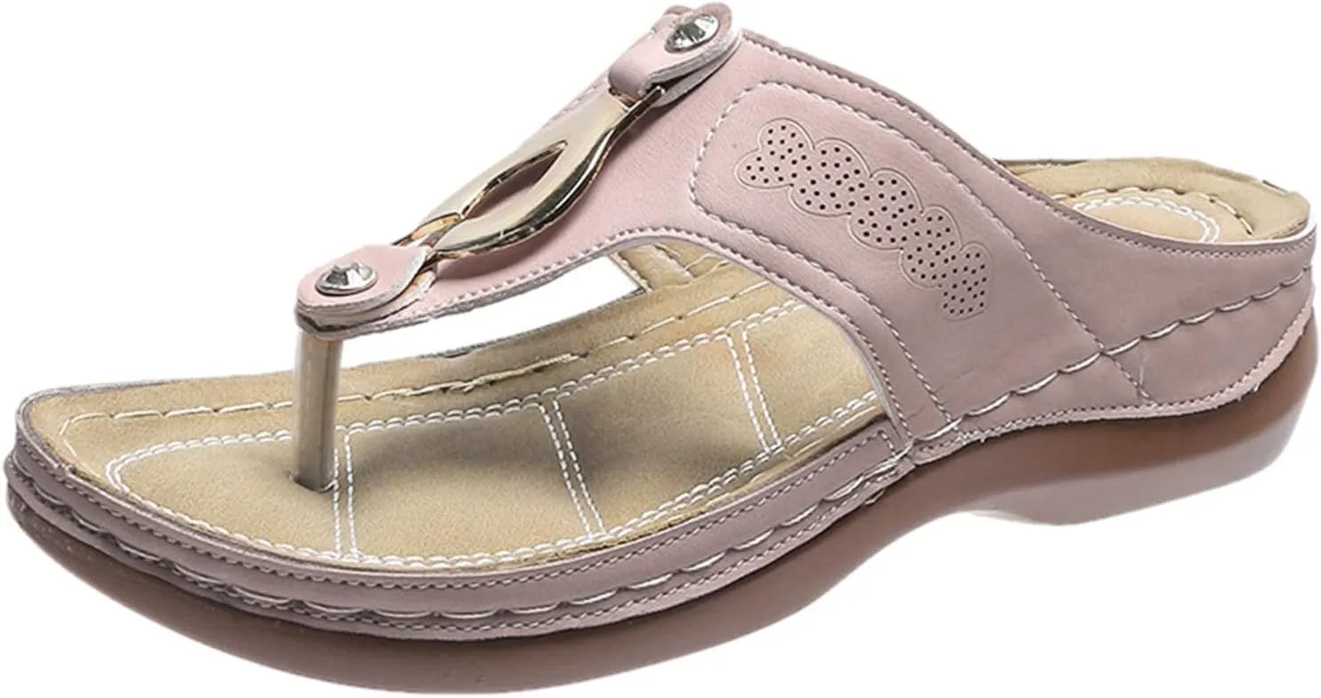 Sandals Womens Comfy Slip On Flip Flops Breathable Beach Shoes with Arch Support Wide Width Sandals