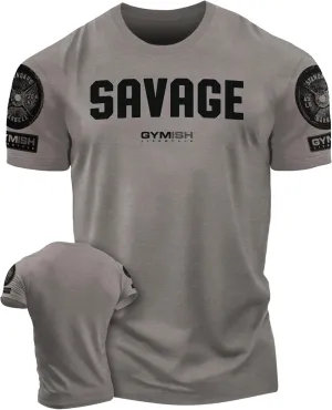 Savage Men's Workout Shirt for Men, Gym Funny Deadlift Lifting T-Shirt (XXL, Savage Warm Grey Branded)