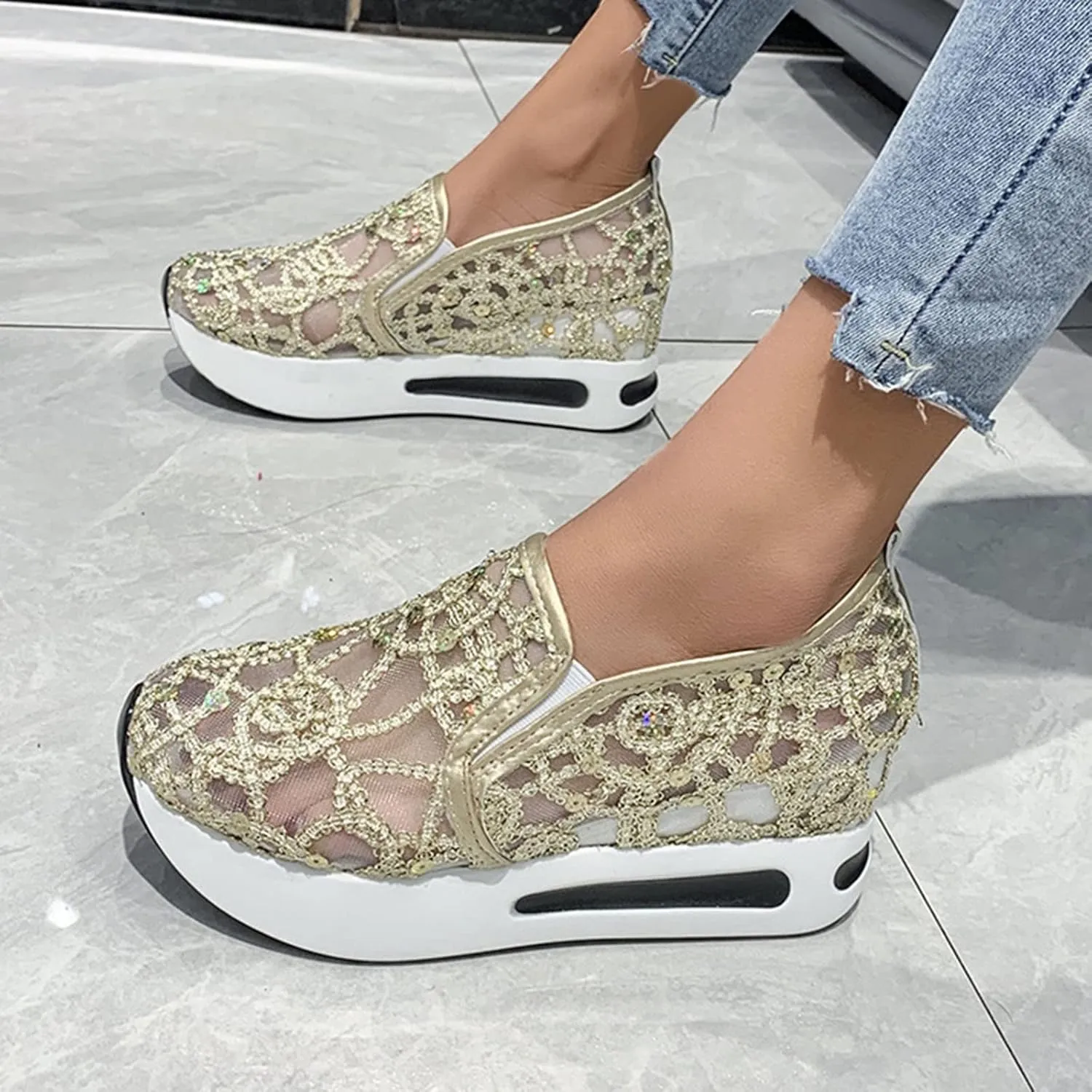SBGMoSJ Womens Sneakers 7.5 2023 Womens Running Shoes Size 11 Wide Womens Sneakers Size 8 Slip Ons Fall High Top Sneakers for Women 2023 White Women's Athletic Walking Shoes Slip On Casual Mesh