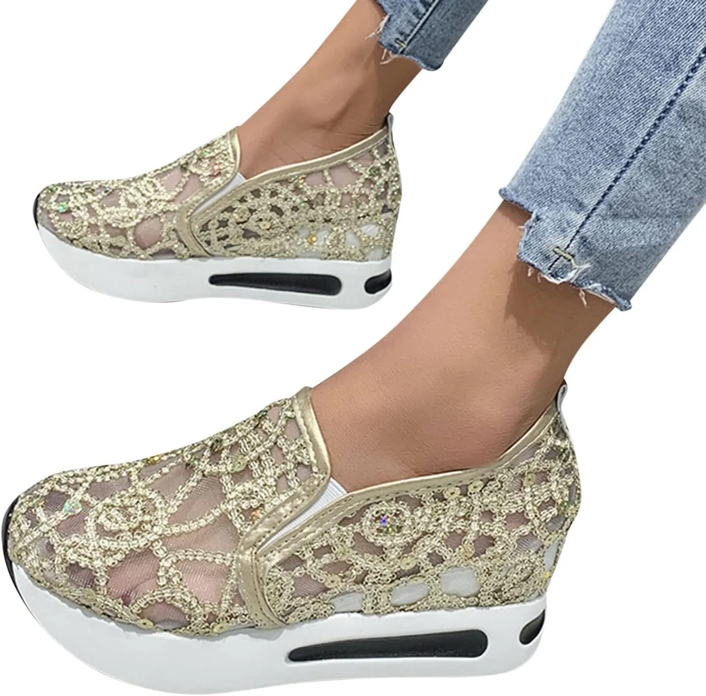 SBGMoSJ Womens Sneakers 7.5 2023 Womens Running Shoes Size 11 Wide Womens Sneakers Size 8 Slip Ons Fall High Top Sneakers for Women 2023 White Women's Athletic Walking Shoes Slip On Casual Mesh
