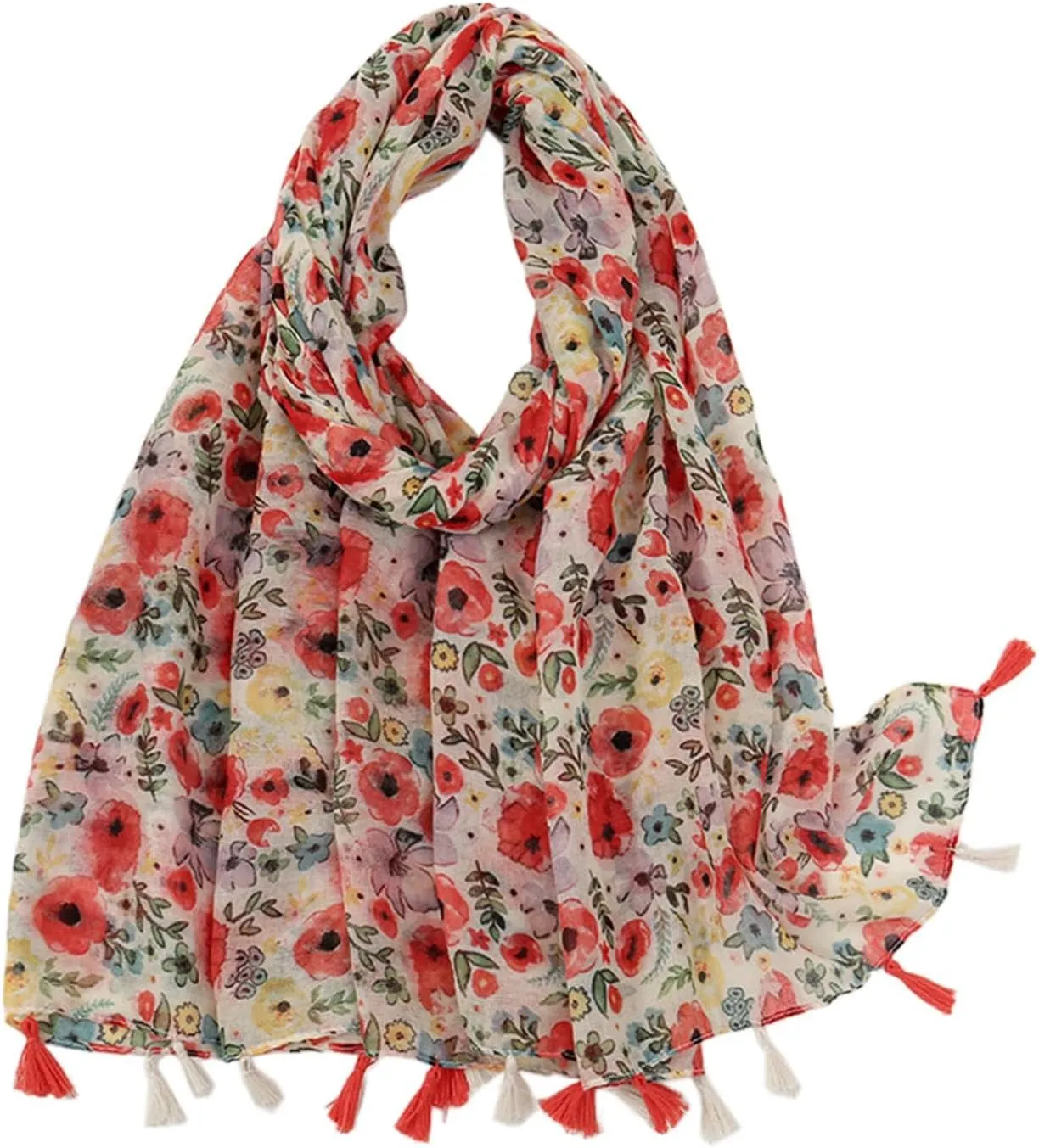 Scarf for Womens Large Boho Lightweight Floral Printed Scarves Fashion Fringed Shawl wraps