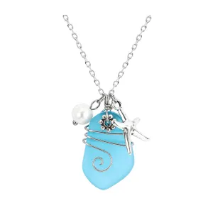 Sea glass necklace Beach Necklaces with Starfish Pendant Wire Wrapped Blue Sea Glass Jewelry Handmade Necklaces hawaiian ocean beach jewelry Necklaces for Women Girls