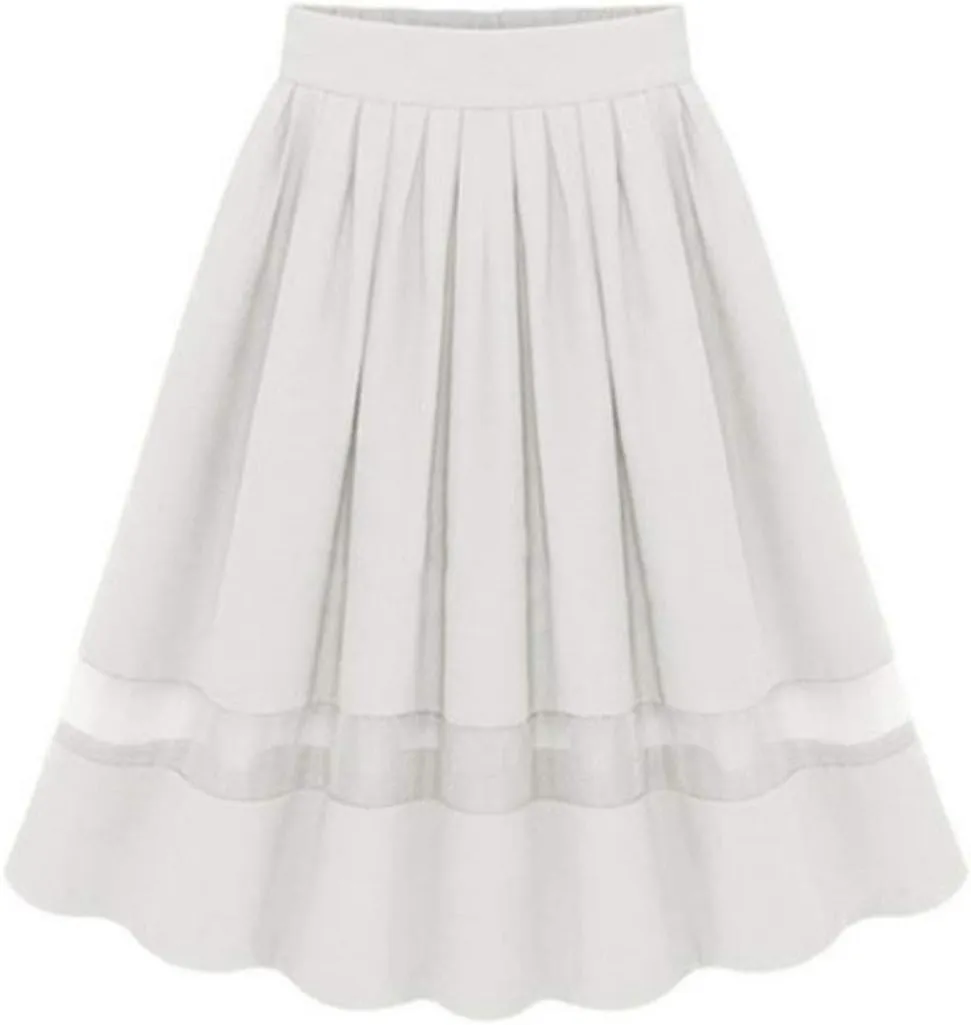 SEMATOMALA Women's Chiffon Pleated High Waist Elastic Waist A-Line Swing Flared Midi Skirt Elegant Party Wear to Work Skirts