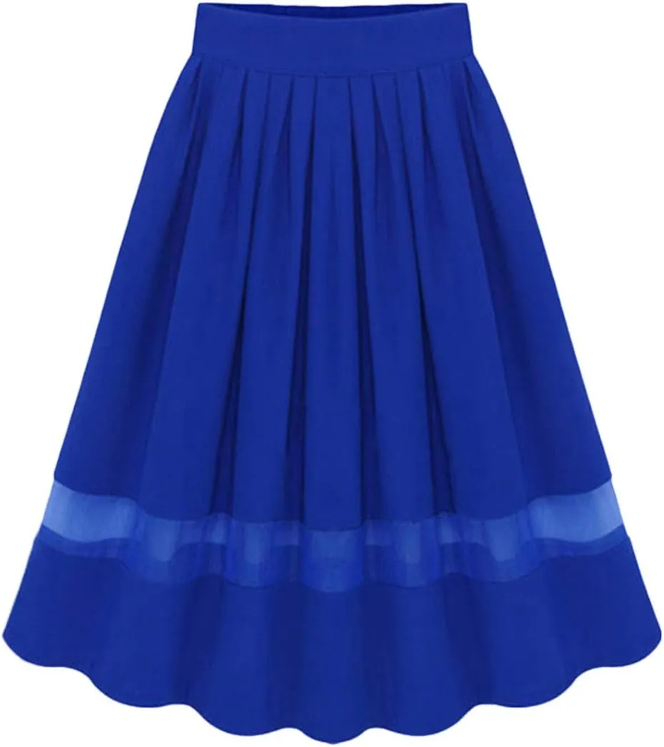 SEMATOMALA Women's Chiffon Pleated High Waist Elastic Waist A-Line Swing Flared Midi Skirt Elegant Party Wear to Work Skirts