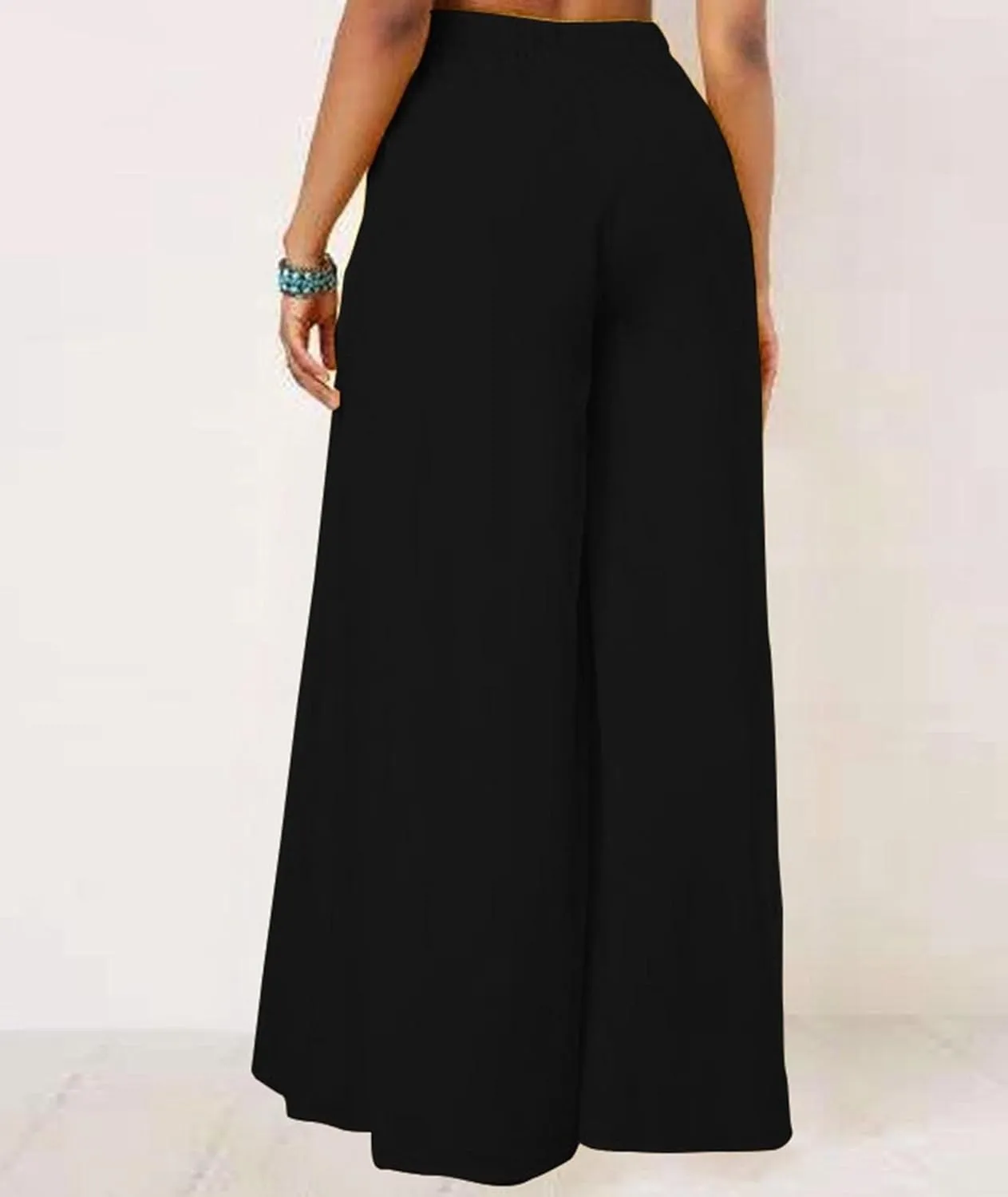 SEMATOMALA Women's Side Knot Tie Waist Wide Leg Long Pants Pleated High Waist Full Length Elegant Work Wear Palazzo Pants