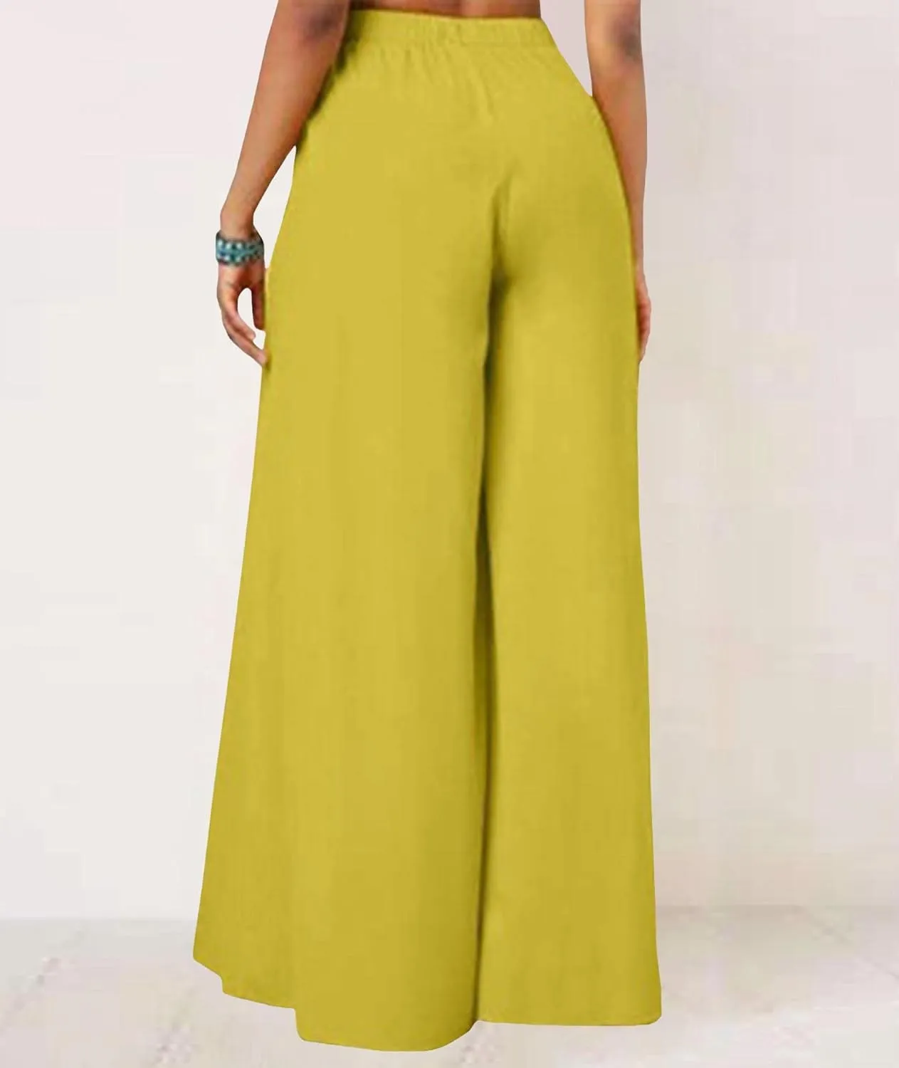 SEMATOMALA Women's Side Knot Tie Waist Wide Leg Long Pants Pleated High Waist Full Length Elegant Work Wear Palazzo Pants