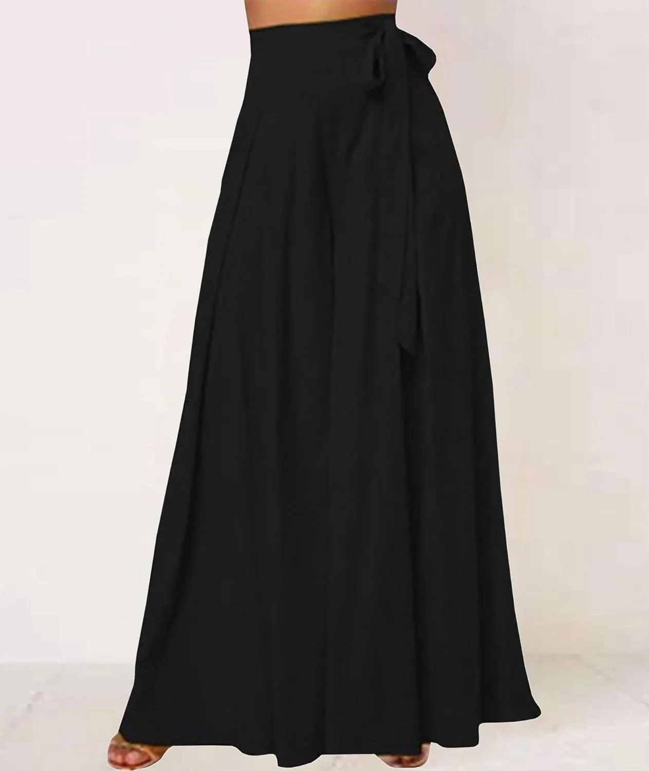 SEMATOMALA Women's Side Knot Tie Waist Wide Leg Long Pants Pleated High Waist Full Length Elegant Work Wear Palazzo Pants