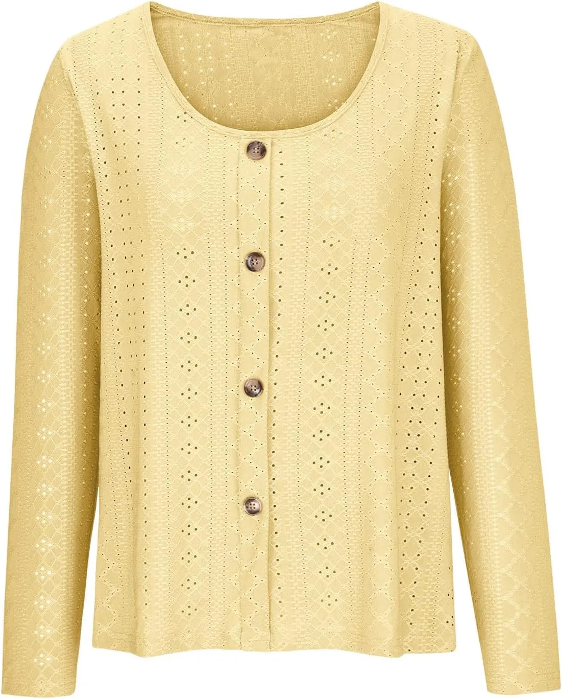 Sexy Elegant Long Sleeve Tops For Women Dressy Casual Button Down Eyelet Tunic Shirts Fall Fashion Work Blouse