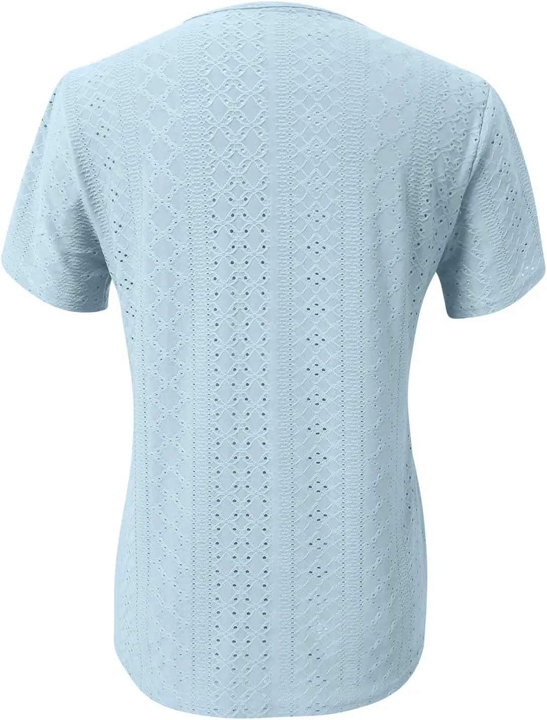 Shirts for Women Trendy Summer 2024 Petal Short Sleeve v Neck Petite Tops Cute Lace Eyelet Blouses Dressy Casual