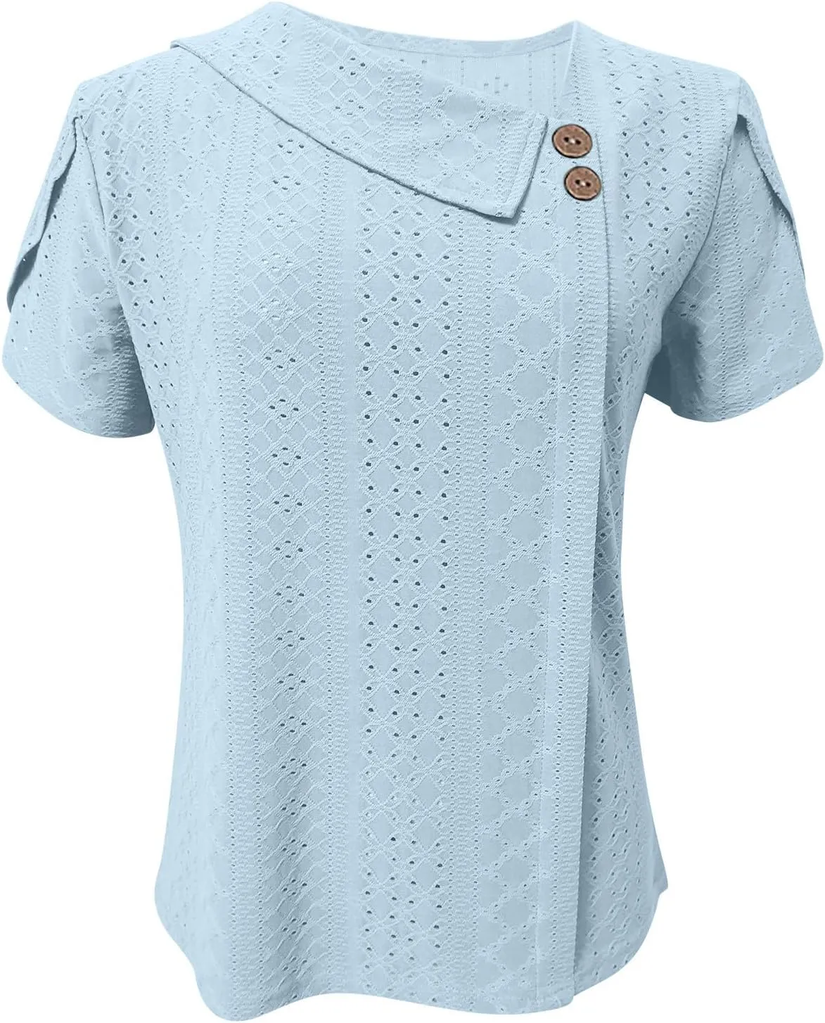 Shirts for Women Trendy Summer 2024 Petal Short Sleeve v Neck Petite Tops Cute Lace Eyelet Blouses Dressy Casual