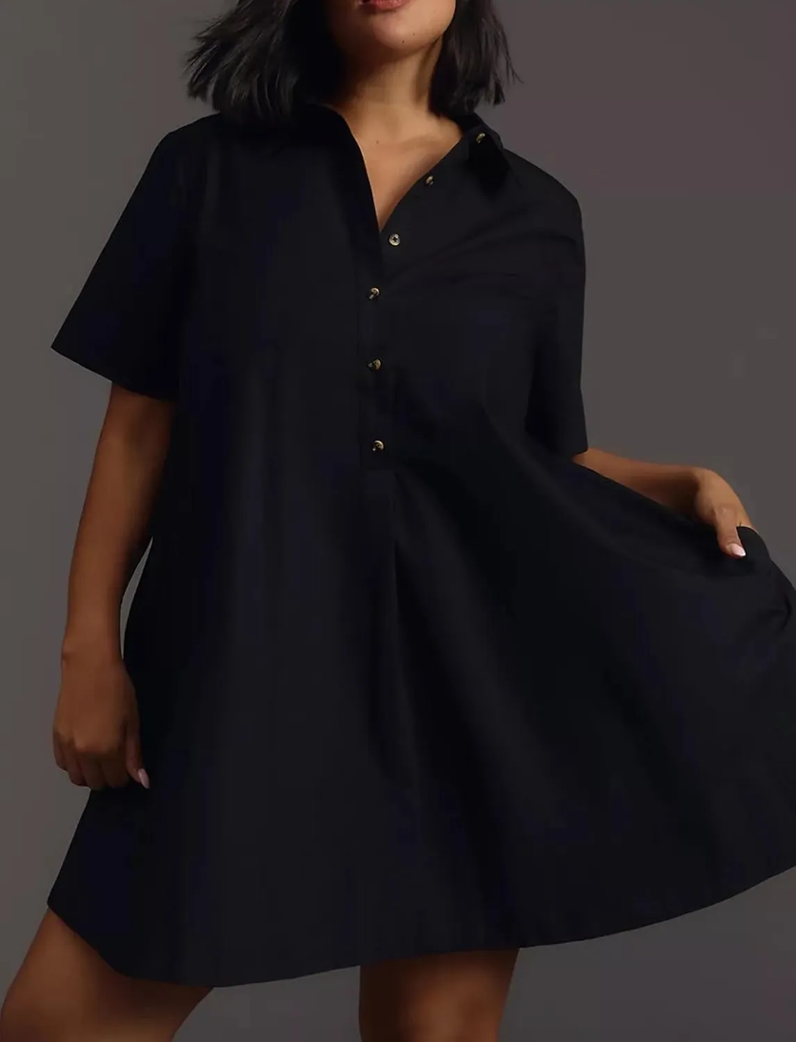 Short Sleeve Swing Tunic Mini Dress for Women Button Up Shirt Blouse Short Dress Summer Casual Flowy A Line Dress