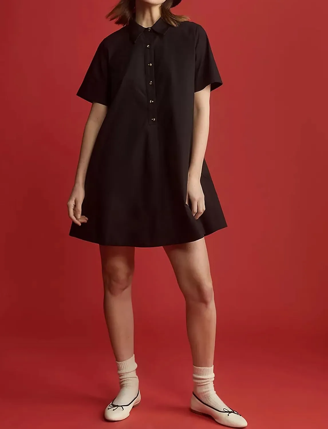 Short Sleeve Swing Tunic Mini Dress for Women Button Up Shirt Blouse Short Dress Summer Casual Flowy A Line Dress