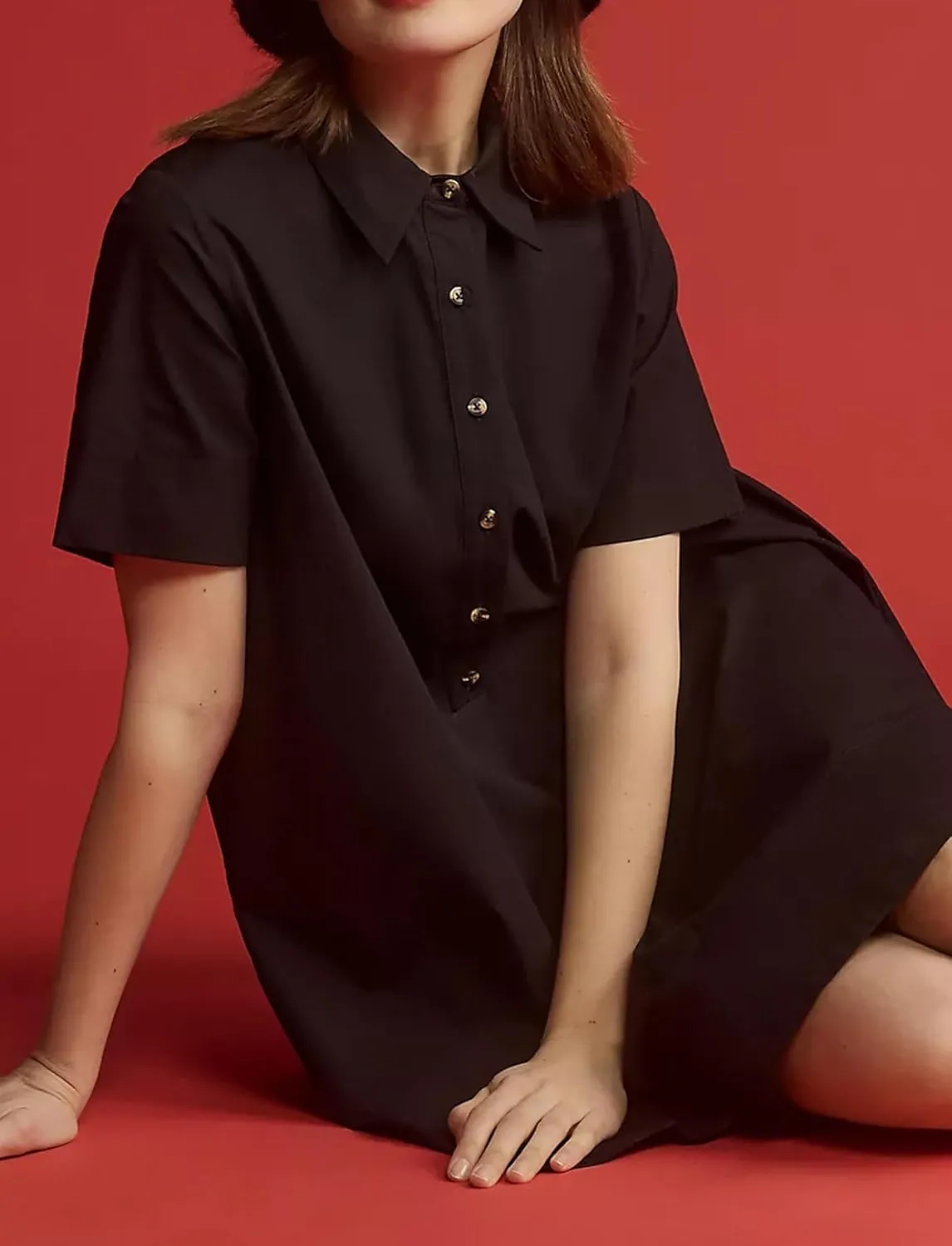 Short Sleeve Swing Tunic Mini Dress for Women Button Up Shirt Blouse Short Dress Summer Casual Flowy A Line Dress
