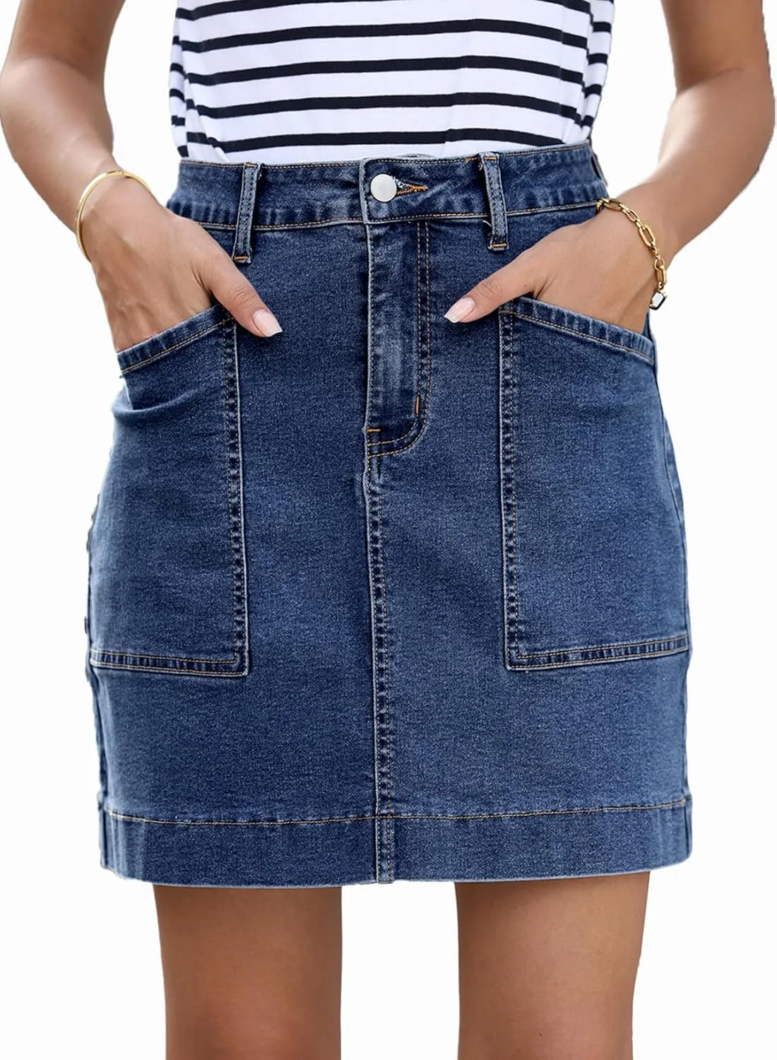 Sidefeel Women's Jean Skirt High Waisted Stretch Casual Summer Mini Skort Zimbaplatinum Denim Skirt with Pockets