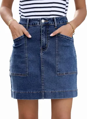 Sidefeel Women's Jean Skirt High Waisted Stretch Casual Summer Mini Skort Zimbaplatinum Denim Skirt with Pockets