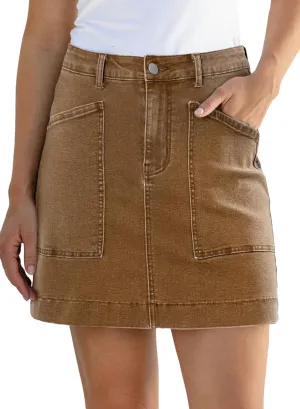 Sidefeel Women's Jean Skirt High Waisted Stretch Casual Summer Mini Skort Zimbaplatinum Denim Skirt with Pockets