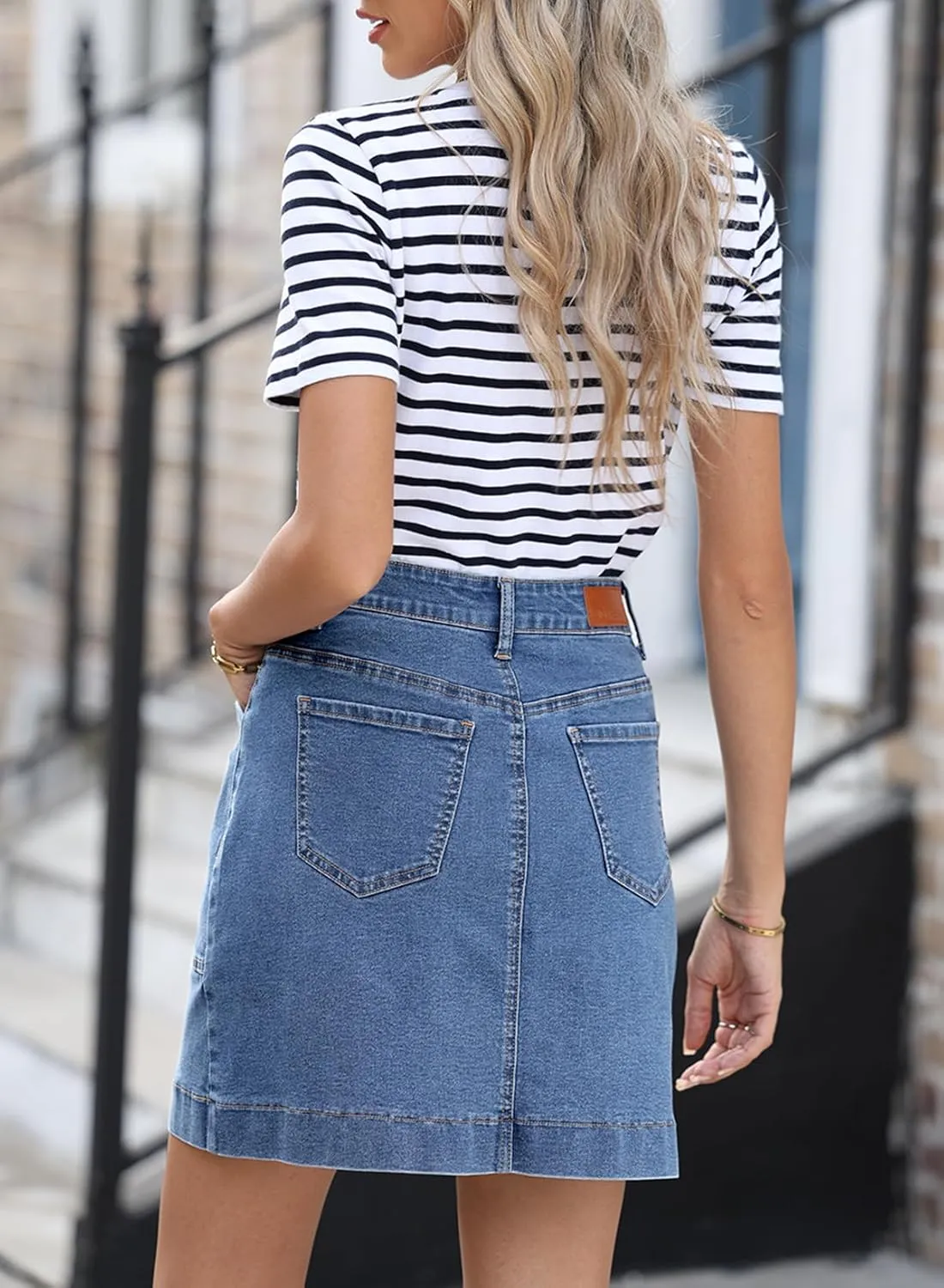 Sidefeel Women's Jean Skirt High Waisted Stretch Casual Summer Mini Skort Zimbaplatinum Denim Skirt with Pockets