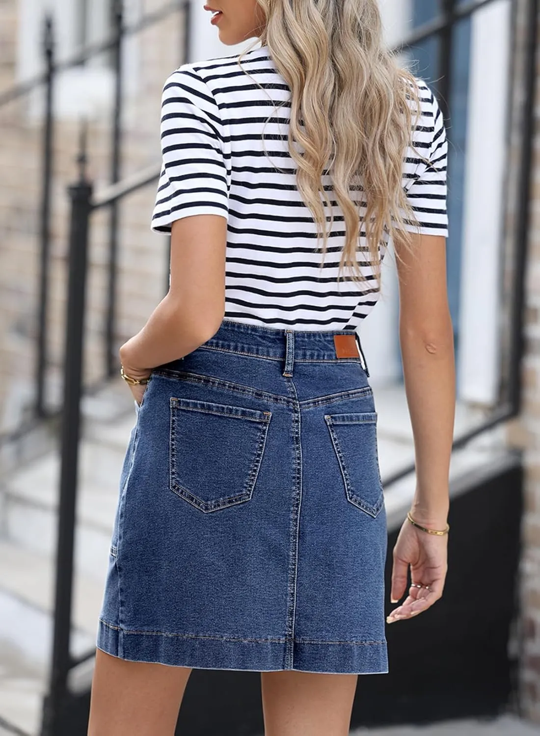 Sidefeel Women's Jean Skirt High Waisted Stretch Casual Summer Mini Skort Zimbaplatinum Denim Skirt with Pockets