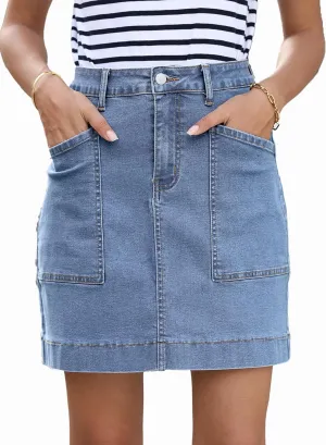 Sidefeel Women's Jean Skirt High Waisted Stretch Casual Summer Mini Skort Zimbaplatinum Denim Skirt with Pockets