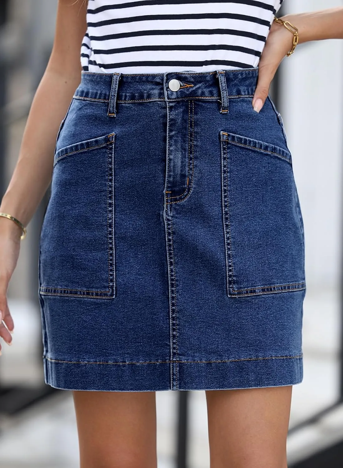 Sidefeel Women's Jean Skirt High Waisted Stretch Casual Summer Mini Skort Zimbaplatinum Denim Skirt with Pockets