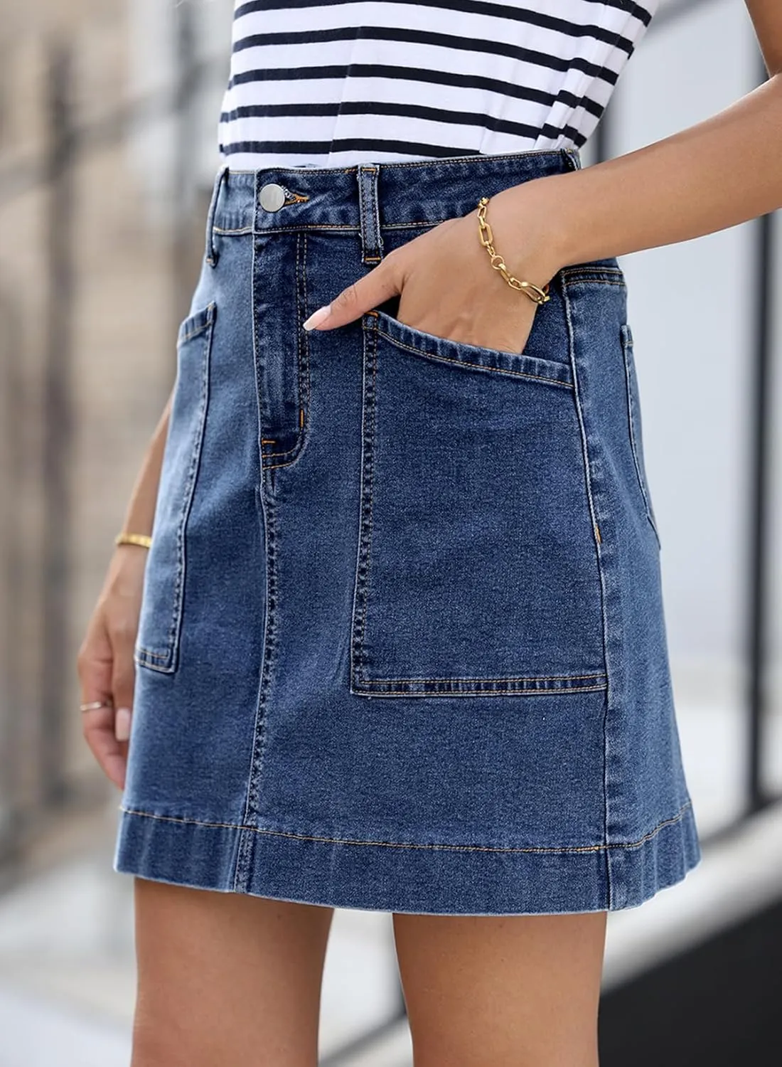 Sidefeel Women's Jean Skirt High Waisted Stretch Casual Summer Mini Skort Zimbaplatinum Denim Skirt with Pockets