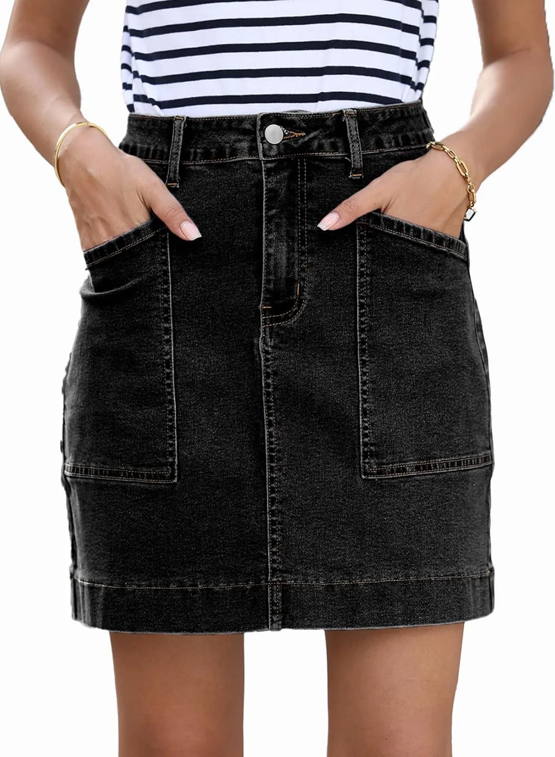 Sidefeel Women's Jean Skirt High Waisted Stretch Casual Summer Mini Skort Zimbaplatinum Denim Skirt with Pockets