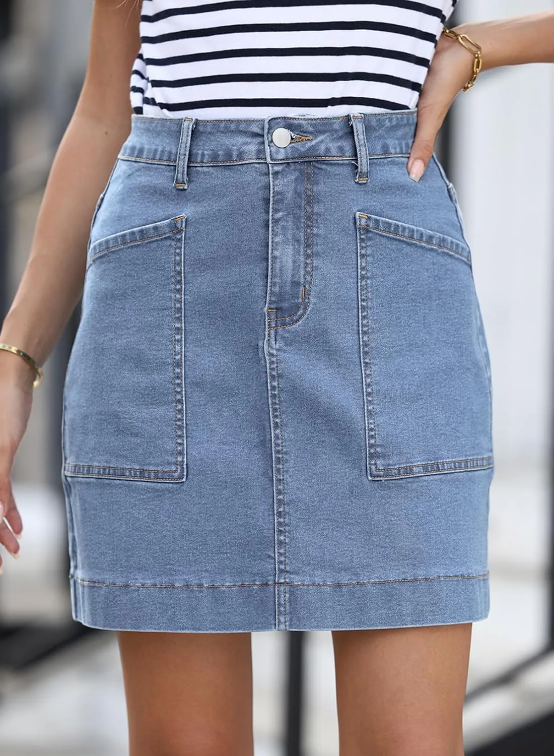 Sidefeel Women's Jean Skirt High Waisted Stretch Casual Summer Mini Skort Zimbaplatinum Denim Skirt with Pockets