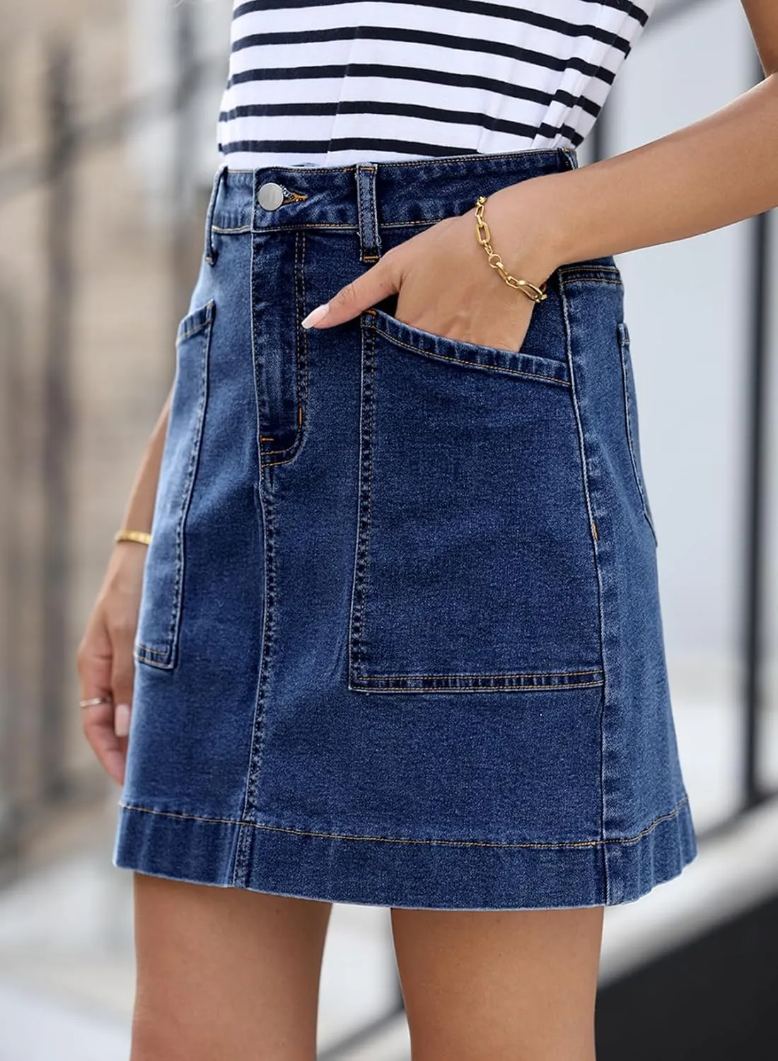 Sidefeel Women's Jean Skirt High Waisted Stretch Casual Summer Mini Skort Zimbaplatinum Denim Skirt with Pockets