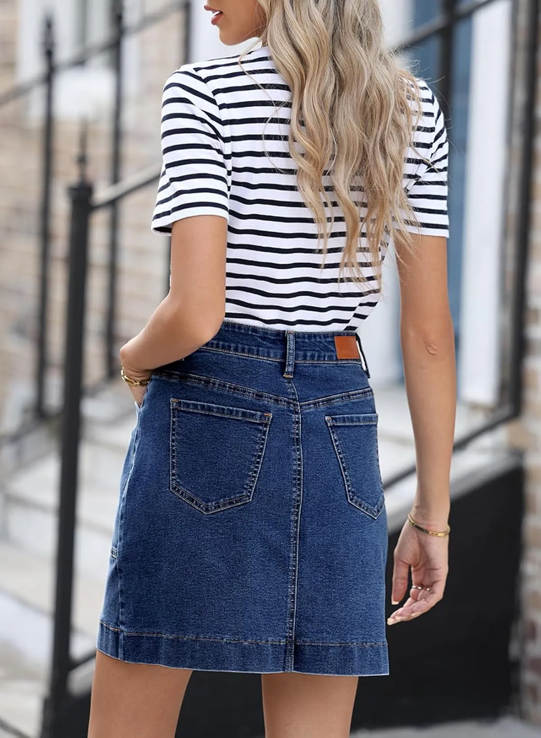 Sidefeel Women's Jean Skirt High Waisted Stretch Casual Summer Mini Skort Zimbaplatinum Denim Skirt with Pockets