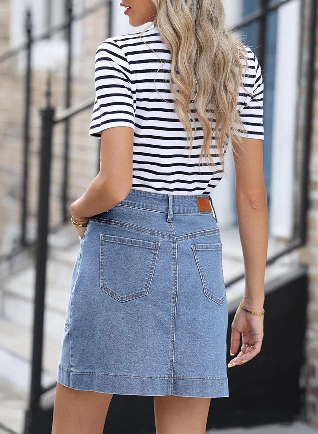 Sidefeel Women's Jean Skirt High Waisted Stretch Casual Summer Mini Skort Zimbaplatinum Denim Skirt with Pockets