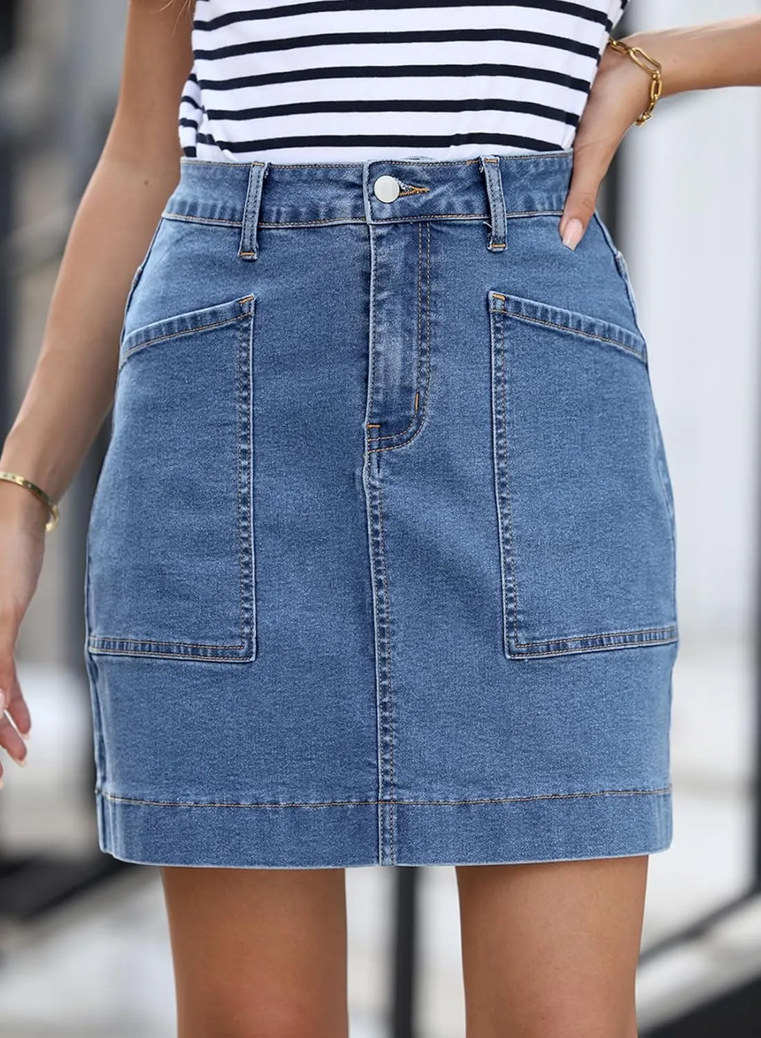 Sidefeel Women's Jean Skirt High Waisted Stretch Casual Summer Mini Skort Zimbaplatinum Denim Skirt with Pockets