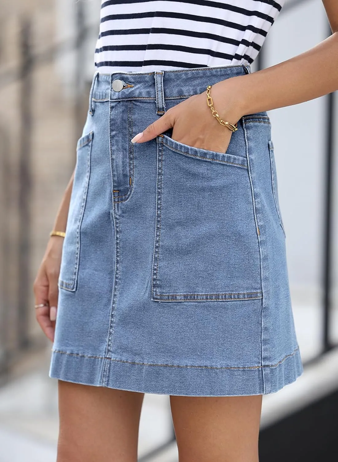 Sidefeel Women's Jean Skirt High Waisted Stretch Casual Summer Mini Skort Zimbaplatinum Denim Skirt with Pockets