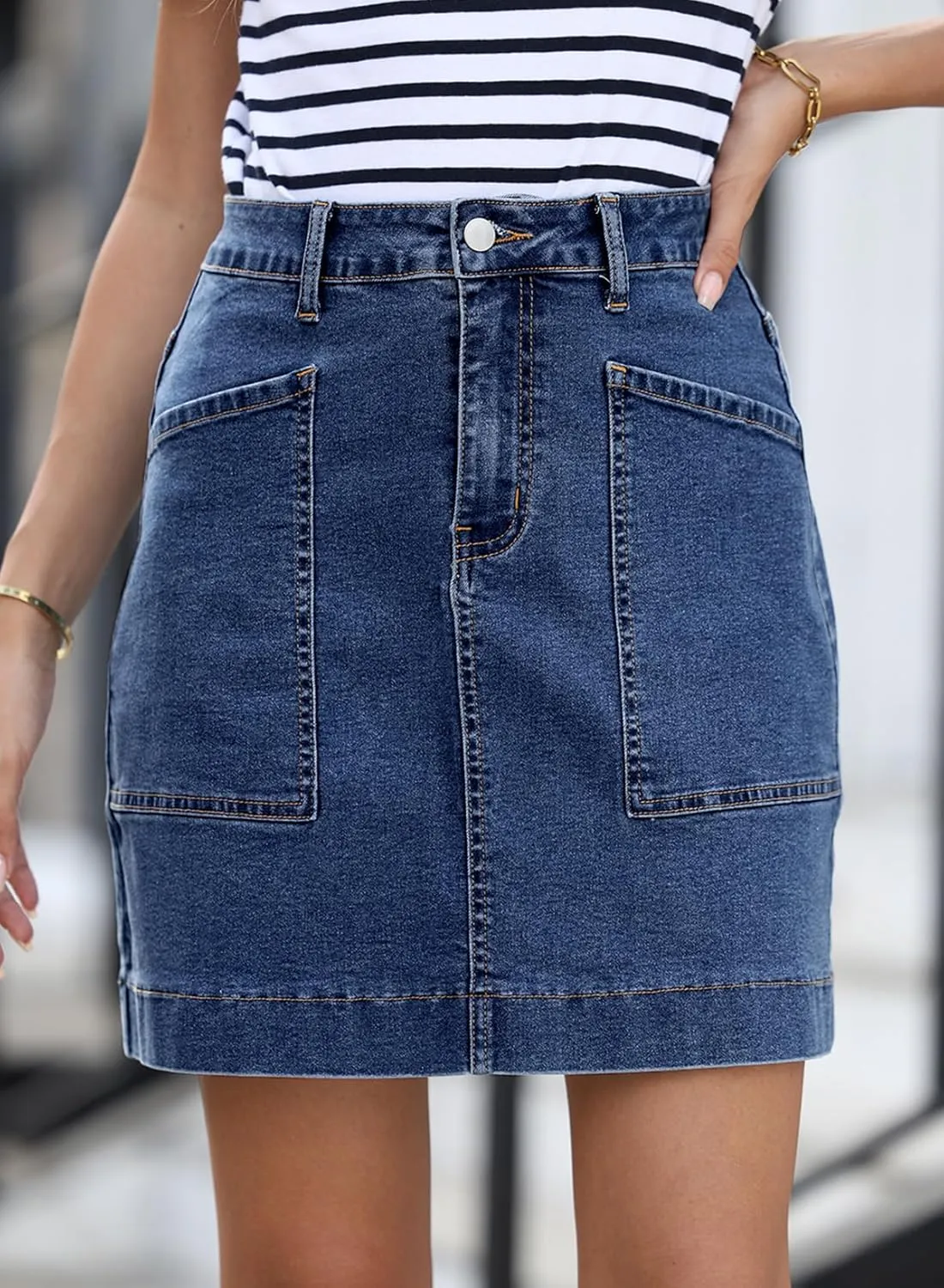 Sidefeel Women's Jean Skirt High Waisted Stretch Casual Summer Mini Skort Zimbaplatinum Denim Skirt with Pockets