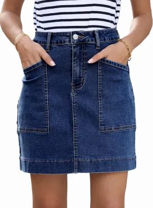 Sidefeel Women's Jean Skirt High Waisted Stretch Casual Summer Mini Skort Zimbaplatinum Denim Skirt with Pockets