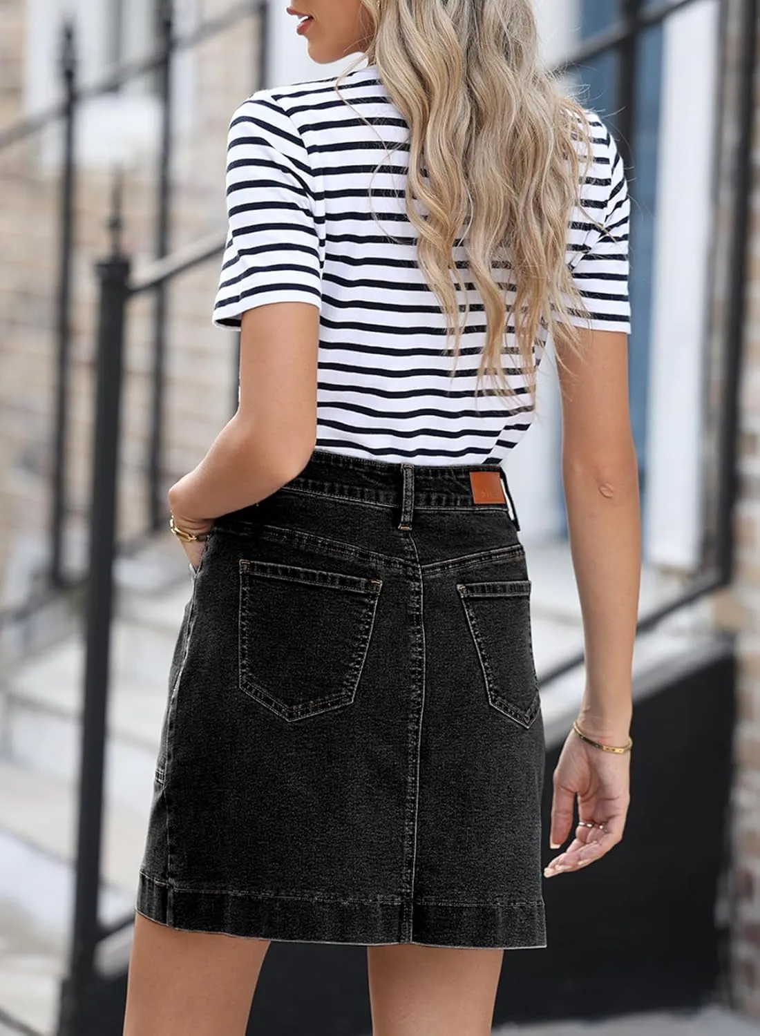Sidefeel Women's Jean Skirt High Waisted Stretch Casual Summer Mini Skort Zimbaplatinum Denim Skirt with Pockets