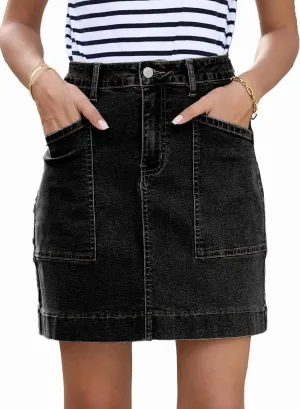 Sidefeel Women's Jean Skirt High Waisted Stretch Casual Summer Mini Skort Zimbaplatinum Denim Skirt with Pockets