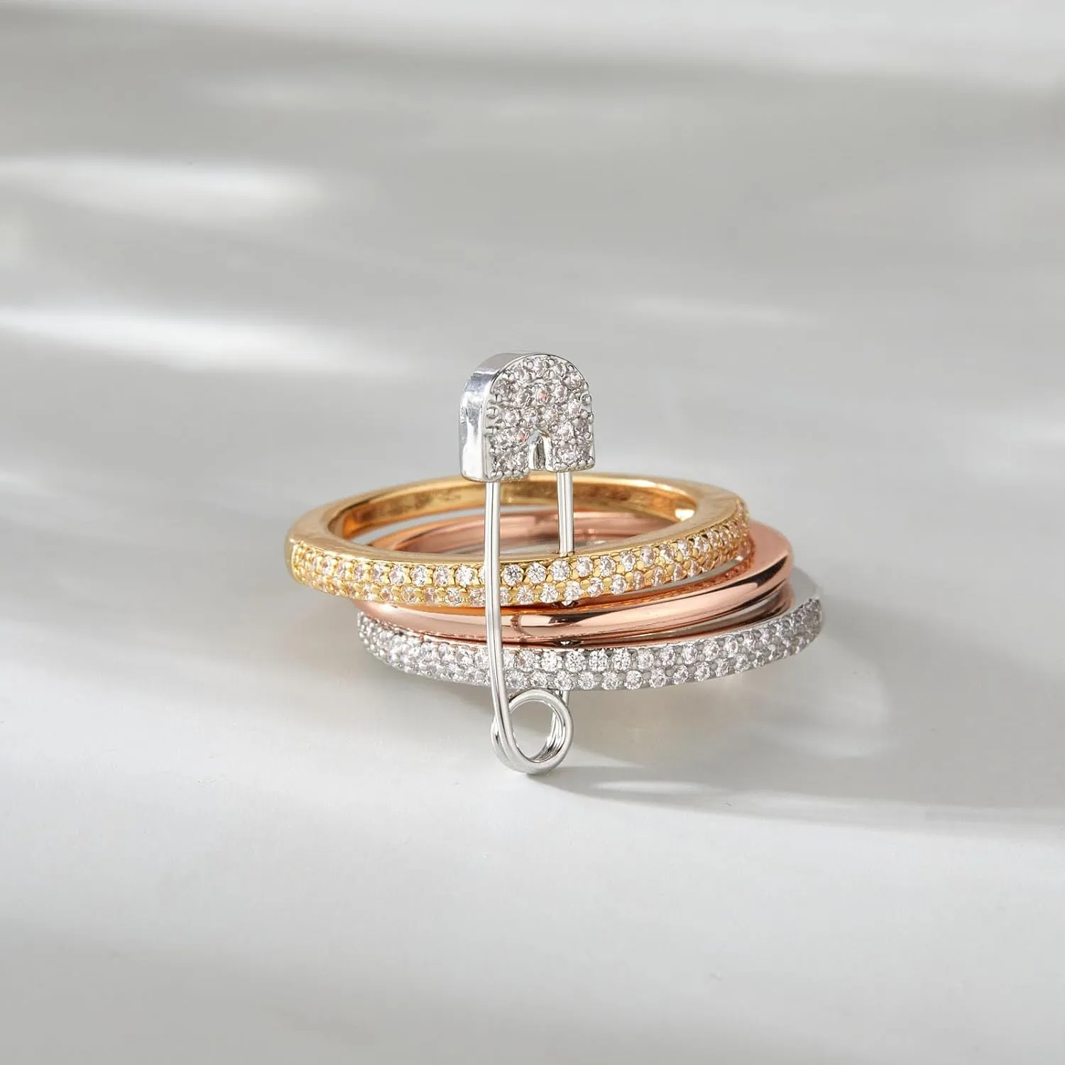 Silver & Gold Stackable Rings for Women Non Tarnish Ring Set Dainty 14k Gold Plated Cz Cubic Zirconia Wedding Rings Thumb Ring Set Stacking Pack Statement Chunky Band Rings Unique Jewelry Gift