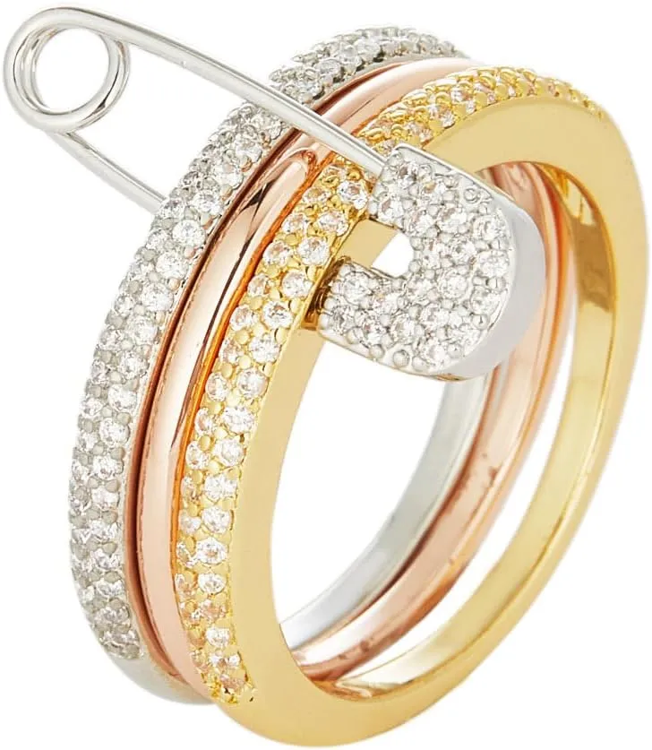 Silver & Gold Stackable Rings for Women Non Tarnish Ring Set Dainty 14k Gold Plated Cz Cubic Zirconia Wedding Rings Thumb Ring Set Stacking Pack Statement Chunky Band Rings Unique Jewelry Gift