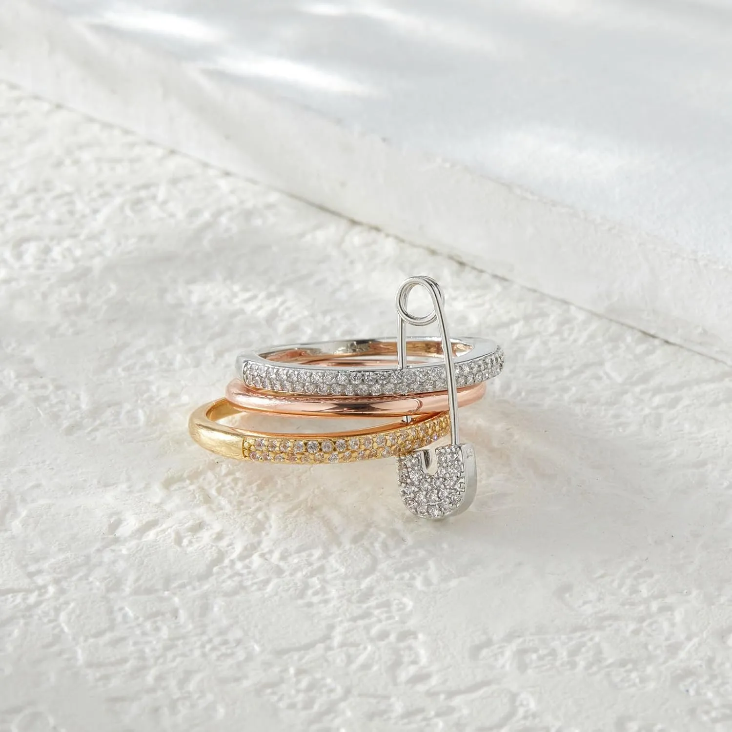 Silver & Gold Stackable Rings for Women Non Tarnish Ring Set Dainty 14k Gold Plated Cz Cubic Zirconia Wedding Rings Thumb Ring Set Stacking Pack Statement Chunky Band Rings Unique Jewelry Gift