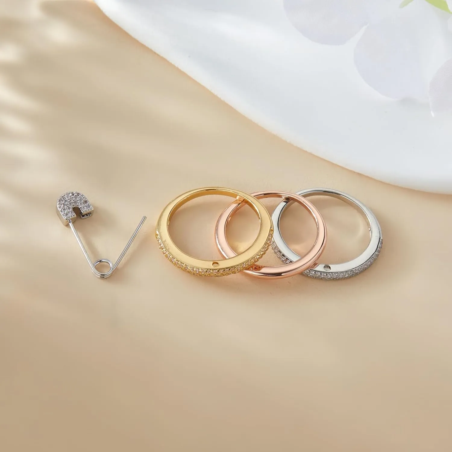 Silver & Gold Stackable Rings for Women Non Tarnish Ring Set Dainty 14k Gold Plated Cz Cubic Zirconia Wedding Rings Thumb Ring Set Stacking Pack Statement Chunky Band Rings Unique Jewelry Gift