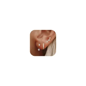 Silver Hoop Earrings Set for Women Dainty Studs Earrings Rhinestone Hoop Earrings Piercing Cartilage Earrings Hypoallergenic Small Hoop Earrings Jewelry Gift for Women (Gold)