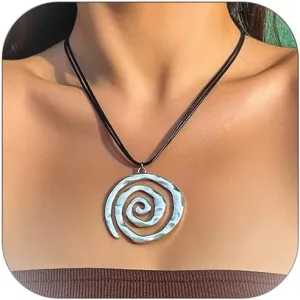 Silver Spiral Circle Conch Pendant Necklaces for Women Men Big Beachy Necklaces Surfer Necklaces Summer Trendy (Starfish)