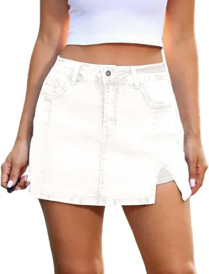 Skorts Bloomy Skorts Woman High Waisted Casual Stretchy Denim Skirt Side Split Skirts
