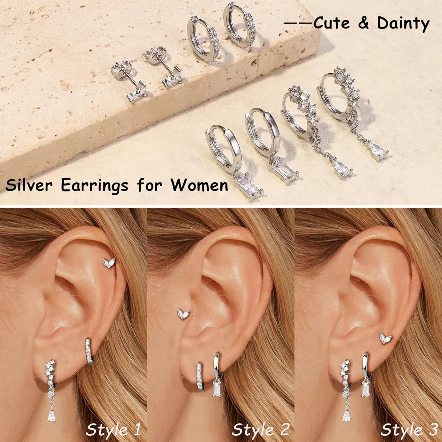 Small Gold Dangle Earrings for Women - Hypoallergenic 14K Gold Plated Huggie Hoop Earring Studs Stack Set Dainty Drop CZ Pearl Surgical Stainless Steel Jewelry with Charm