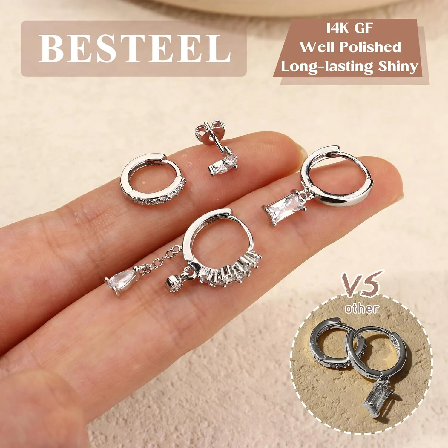 Small Gold Dangle Earrings for Women - Hypoallergenic 14K Gold Plated Huggie Hoop Earring Studs Stack Set Dainty Drop CZ Pearl Surgical Stainless Steel Jewelry with Charm