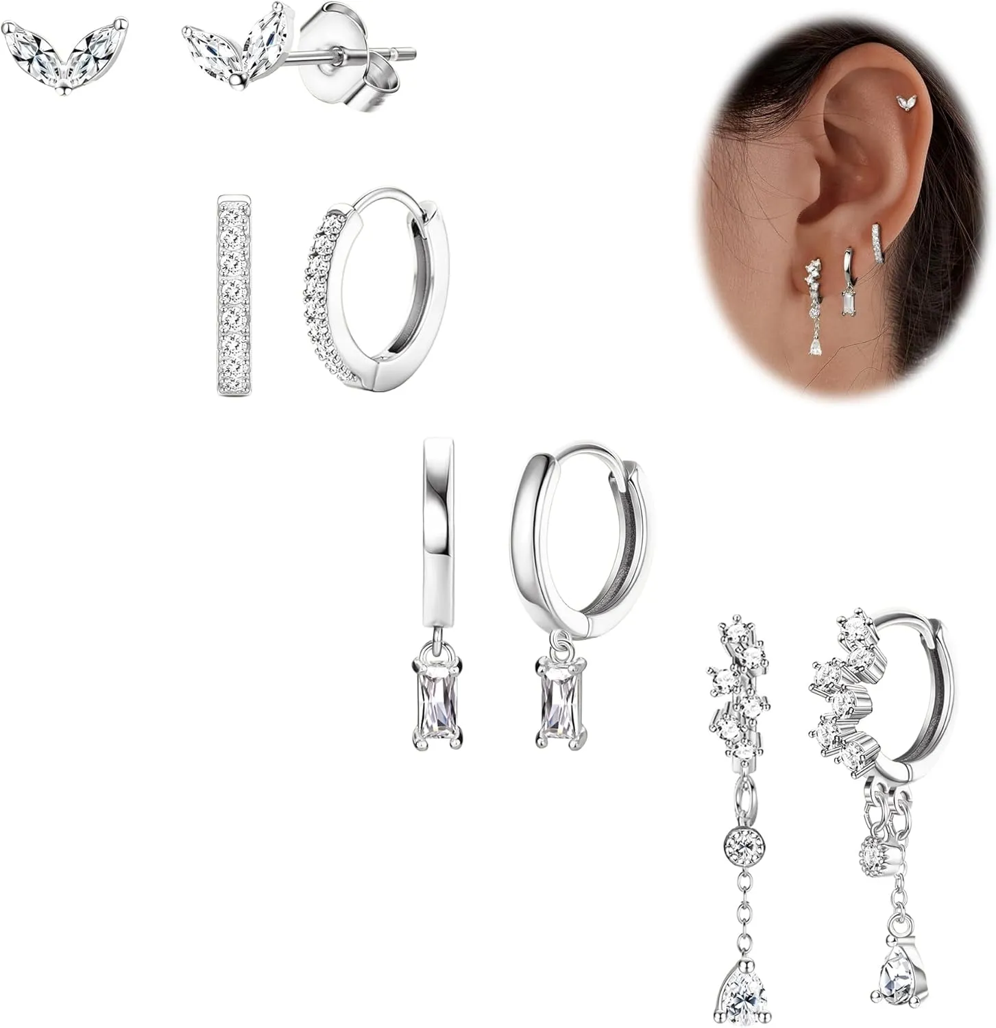 Small Gold Dangle Earrings for Women - Hypoallergenic 14K Gold Plated Huggie Hoop Earring Studs Stack Set Dainty Drop CZ Pearl Surgical Stainless Steel Jewelry with Charm