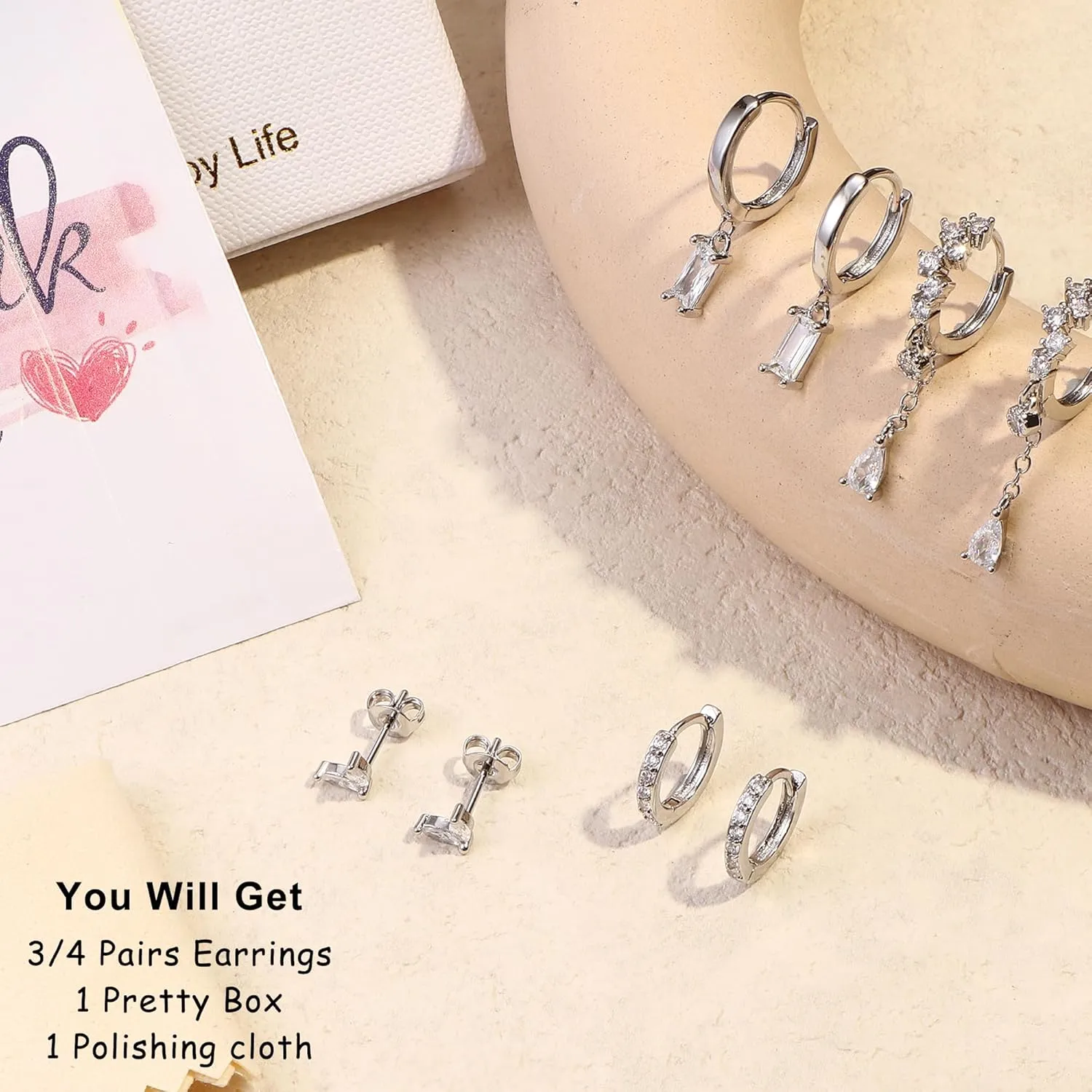 Small Gold Dangle Earrings for Women - Hypoallergenic 14K Gold Plated Huggie Hoop Earring Studs Stack Set Dainty Drop CZ Pearl Surgical Stainless Steel Jewelry with Charm